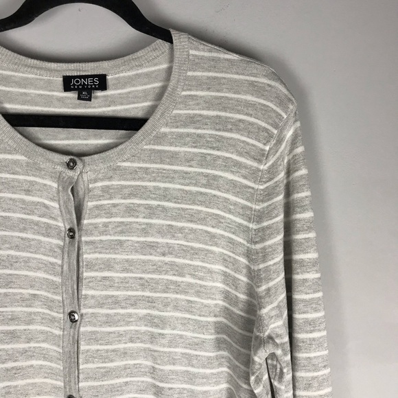 Jones Ny striped cardigan sweater grey crew neck - Picture 4 of 11